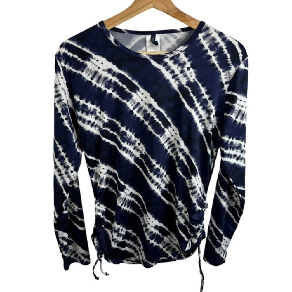 Nautica Long‎ sleeve tee shirt blouse Navy Blue Tie Dye UPF30 Performence Sz L/G